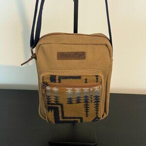 Pendleton Southwest Crossbody Satchel Handbag, Harding Tan, Wool, Adjustable